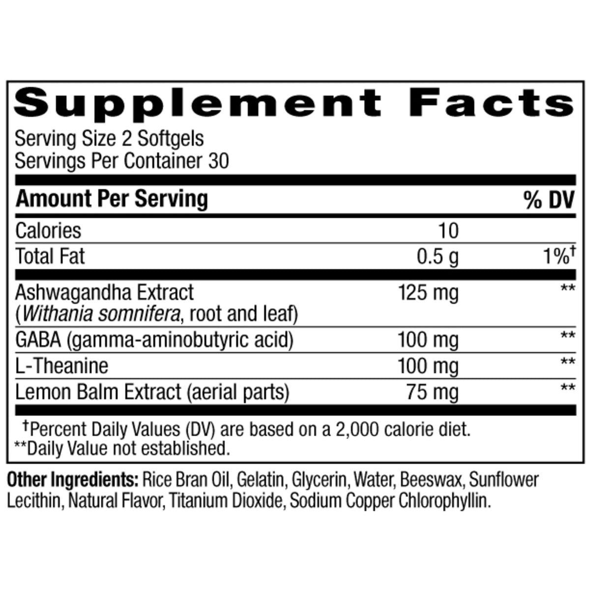  Ultra Strength Goodbye Stress Softgels Ingredients