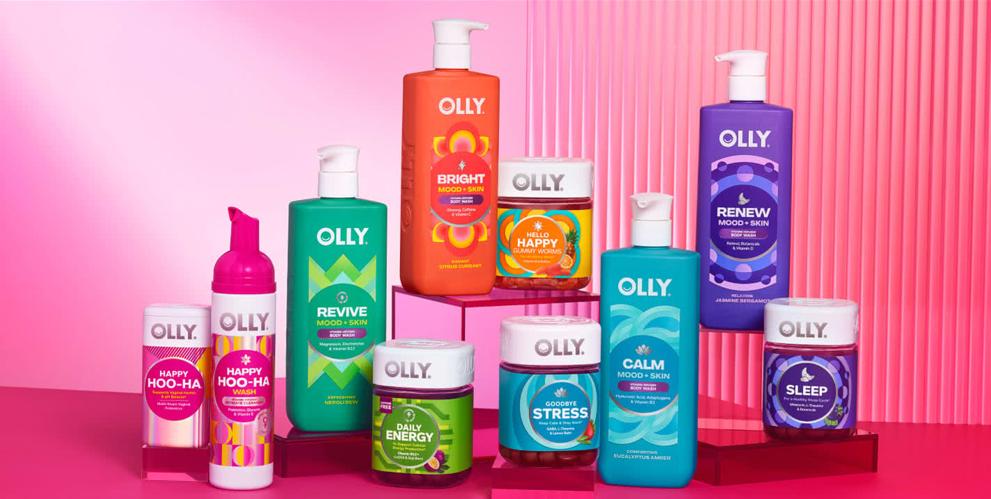 Olly body care products paired with Olly vitamins